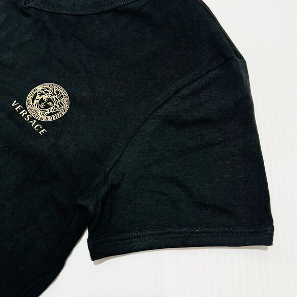 Versace T-Shirt Men's 4/ M Black Cotton Stretch Medusa Logo V-Neck NWT - Picture 11 of 14